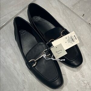 Black Loafers with Gold Buckle
